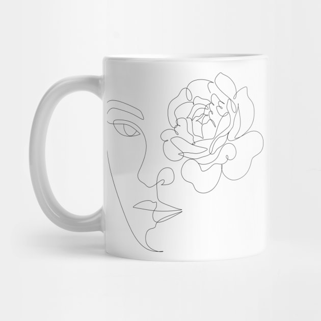 Line Art Woman with peony by OneLinePrint